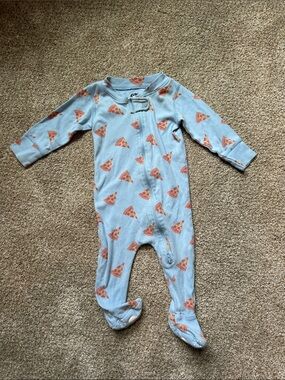 Monica & Andy Baby Blue Pizza Print Footed One-Piece Sleeper